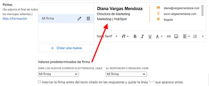 Cambios en la sección de la firma de correo de Gmail