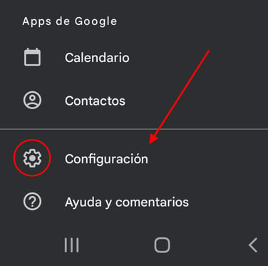 Icono del engranaje en la aplicación Gmail