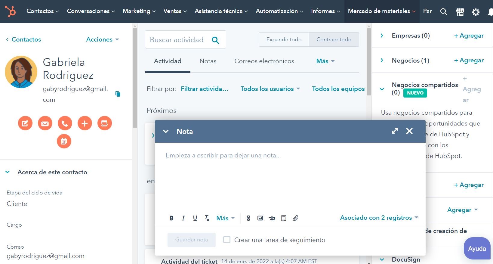 seguimiento de lead en CRM de HubSpot