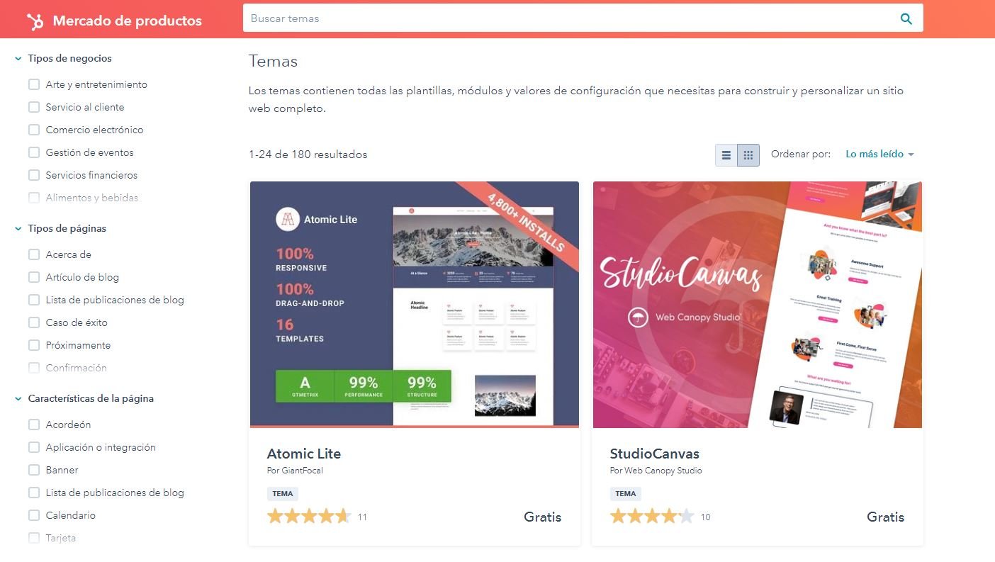 mercado de temas en HubSpot