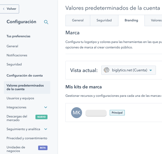 Configuración de kits de marca en HubSpot