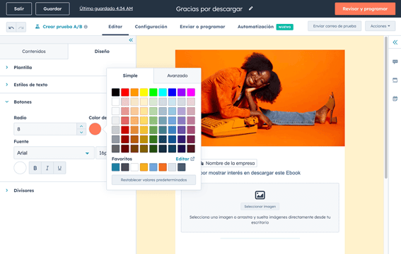 editor de email en HubSpot